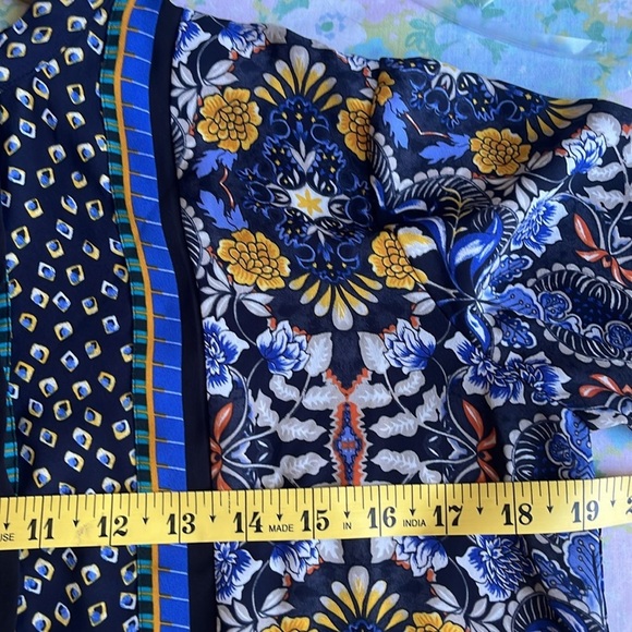 LOFT | Floral Geometric Long Sleeve Popover Blouse Size Small Petite Office - Picture 8 of 10